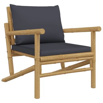 3-delige Loungeset met kussens bamboe donkergrijs