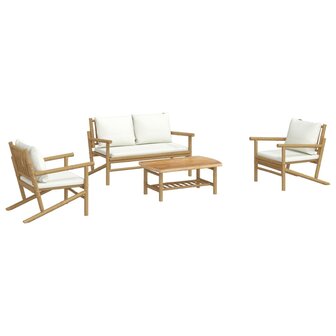 4-delige Loungeset met kussens bamboe cr&egrave;mewit