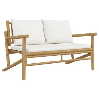 3-delige Loungeset met kussens bamboe cr&egrave;mewit