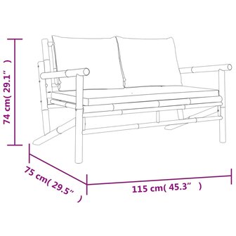 3-delige Loungeset met kussens bamboe cr&egrave;mewit