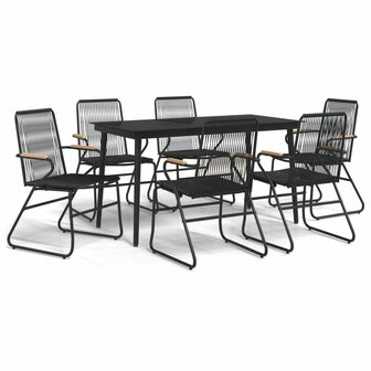 7-delige Tuinset PVC-rattan zwart