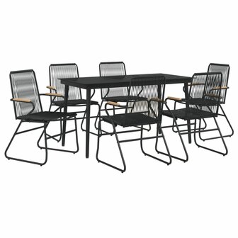 7-delige Tuinset PVC-rattan zwart