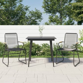 3-delige Tuinset PVC-rattan zwart