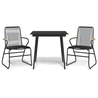 3-delige Tuinset PVC-rattan zwart