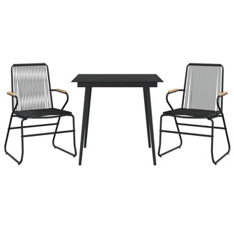 3-delige Tuinset PVC-rattan zwart