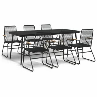 7-delige Tuinset PVC-rattan zwart
