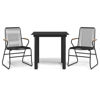 3-delige Tuinset PVC-rattan zwart