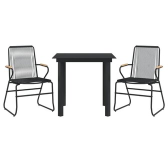 3-delige Tuinset PVC-rattan zwart