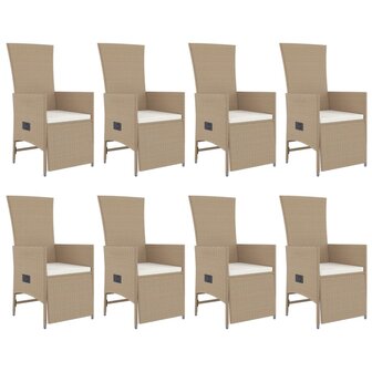 9-delige Tuinset met kussens poly rattan beige