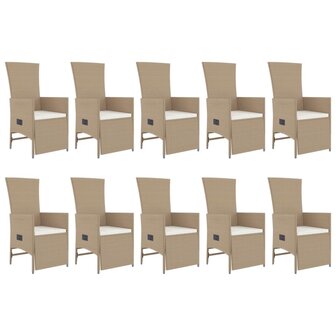 11-delige Tuinset met kussens poly rattan beige