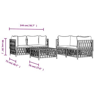 5-delige Loungeset met kussens staal wit
