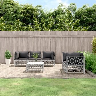 6-delige Loungeset met kussens staal wit