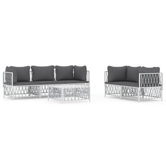 6-delige Loungeset met kussens staal wit