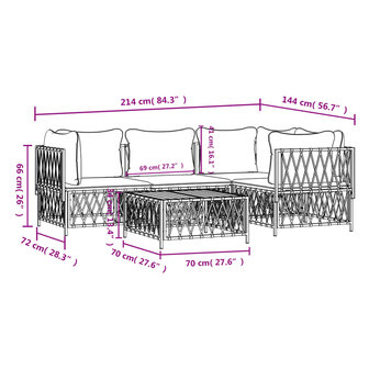 5-delige Loungeset met kussens staal wit
