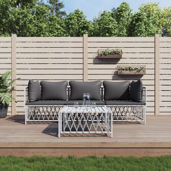 4-delige Loungeset met kussens staal wit