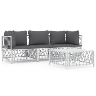 4-delige Loungeset met kussens staal wit