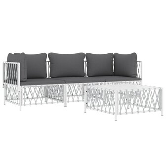 4-delige Loungeset met kussens staal wit