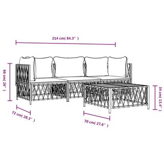4-delige Loungeset met kussens staal wit