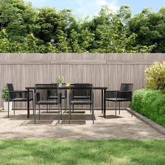 7-delige Tuinset met kussens poly rattan en staal zwart