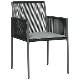 3-delige Tuinset met kussens poly rattan en staal zwart