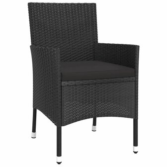 5-delige Bistroset met kussens poly rattan zwart