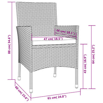 5-delige Bistroset met kussens poly rattan zwart