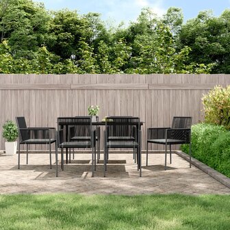 7-delige Tuinset met kussens poly rattan en staal zwart