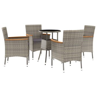 5-delige Bistroset met kussens poly rattan grijs