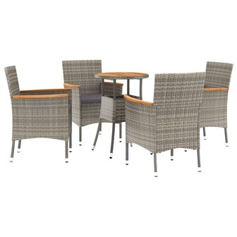 5-delige Bistroset met kussens poly rattan grijs