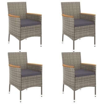 5-delige Bistroset met kussens poly rattan grijs