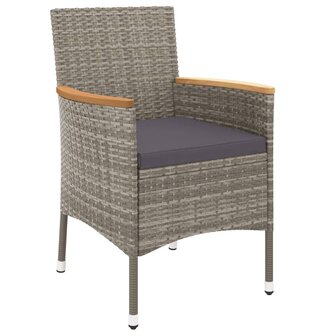 5-delige Bistroset met kussens poly rattan grijs