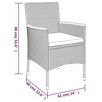 5-delige Bistroset met kussens poly rattan grijs