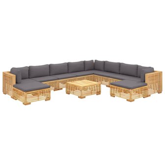 11-delige Loungeset met kussens massief teakhout