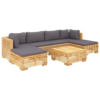 7-delige Loungeset met kussens massief teakhout
