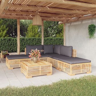 6-delige Loungeset met kussens massief teakhout