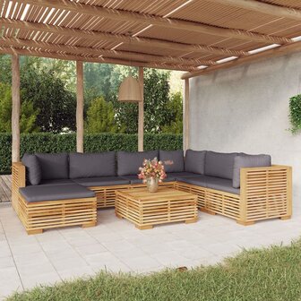 8-delige Loungeset met kussens massief teakhout