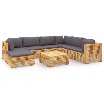 8-delige Loungeset met kussens massief teakhout