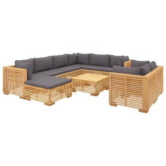 10-delige Loungeset met kussens massief teakhout