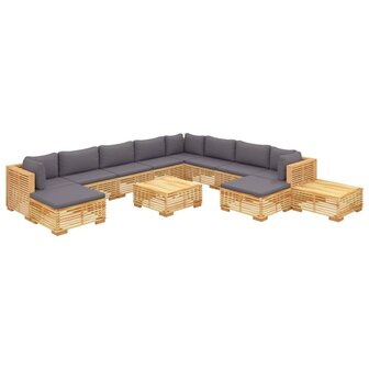 12-delige Loungeset met kussens massief teakhout