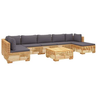 8-delige Loungeset met kussens massief teakhout