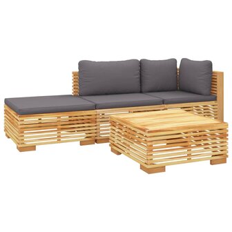 4-delige Loungeset met kussens massief teakhout