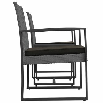 3-delige Tuinset met kussens polypropeen rattan donkergrijs