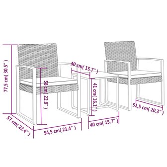 3-delige Tuinset met kussens polypropeen rattan donkergrijs