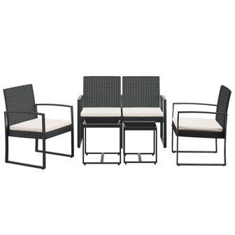 5-delige Tuinset met kussens polypropeen rattan zwart