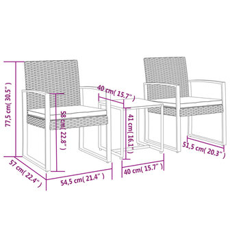 3-delige Tuinset met kussens polypropeen rattan bruin