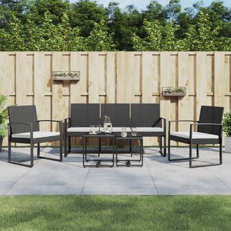 5-delige Tuinset met kussens polypropeen rattan zwart