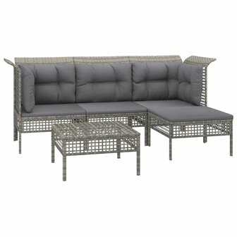 5-delige Loungeset met kussens poly rattan grijs