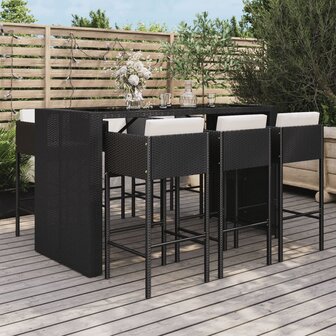 7-delige Tuinbarset met kussens poly rattan zwart