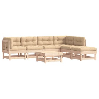 7-delige Loungeset met kussens massief teak