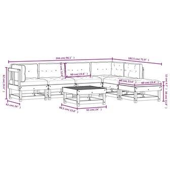 7-delige Loungeset met kussens massief teak